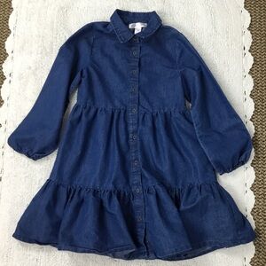 JAPNA GIRLS Chambray Long Sleeve Tiered Button Dress size 12